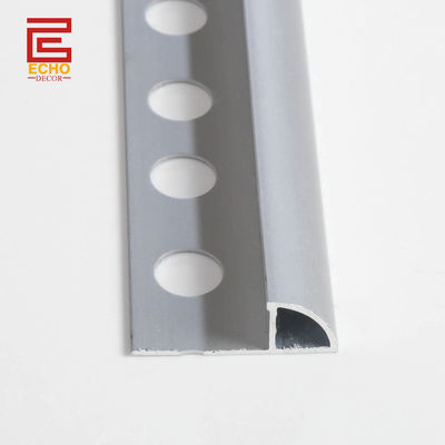 Matte Plata Cuarto redondo de azulejos de aluminio de azulejos de la esquina exterior del borde de la talla 10 mm