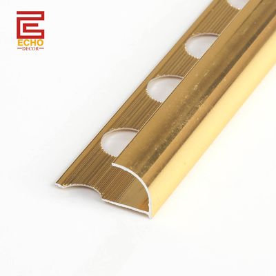 Decoración de azulejos de aluminio de oro pulido redondeado 12 mm para acabados de esquina